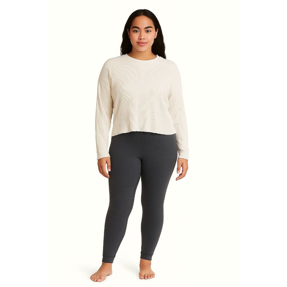 DYI Women's Long Sleeve Waffle Top White Size Large